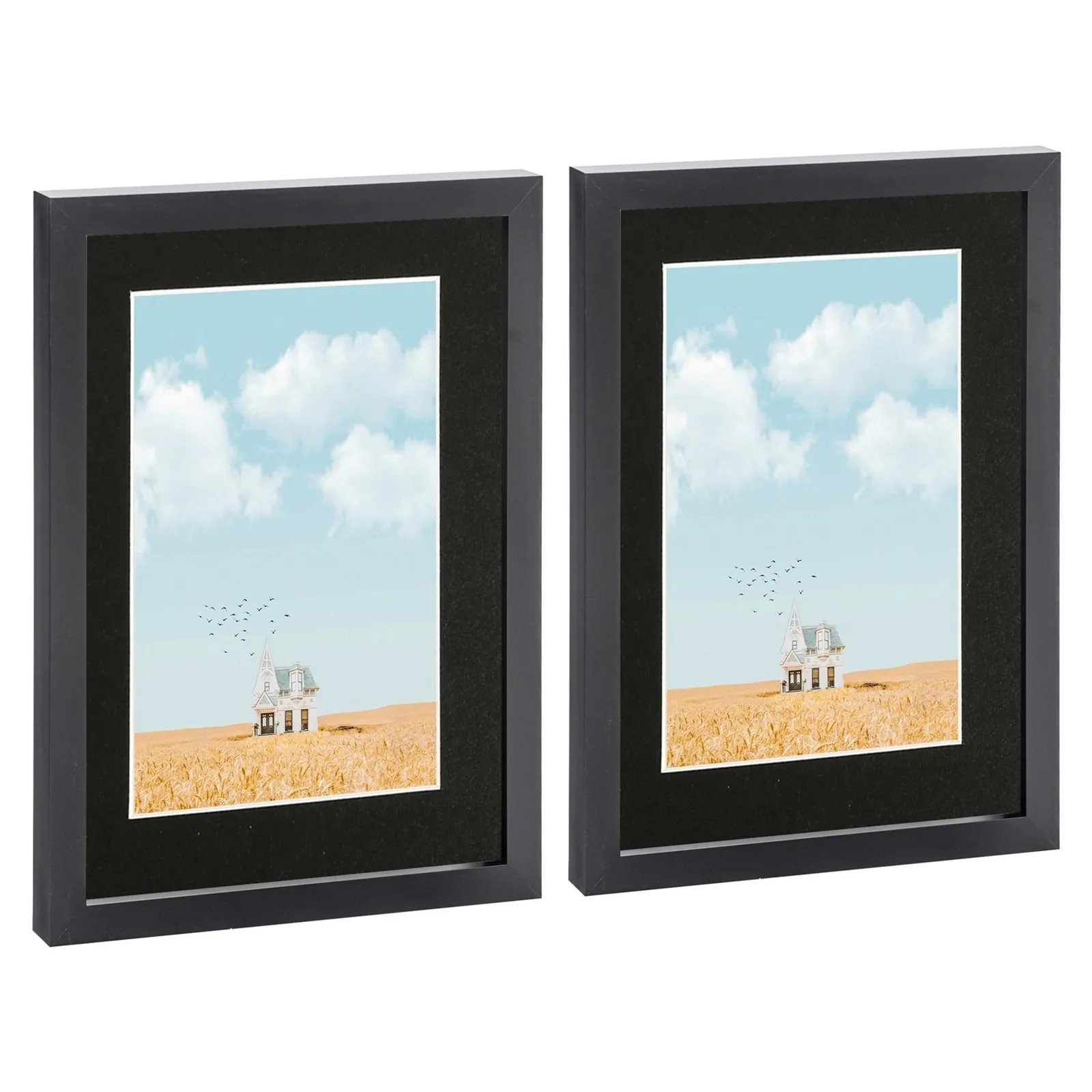 Nicola Spring Photo Frames with A5 Mount - A4 (8" x 12") - Black - Pack of 2 1