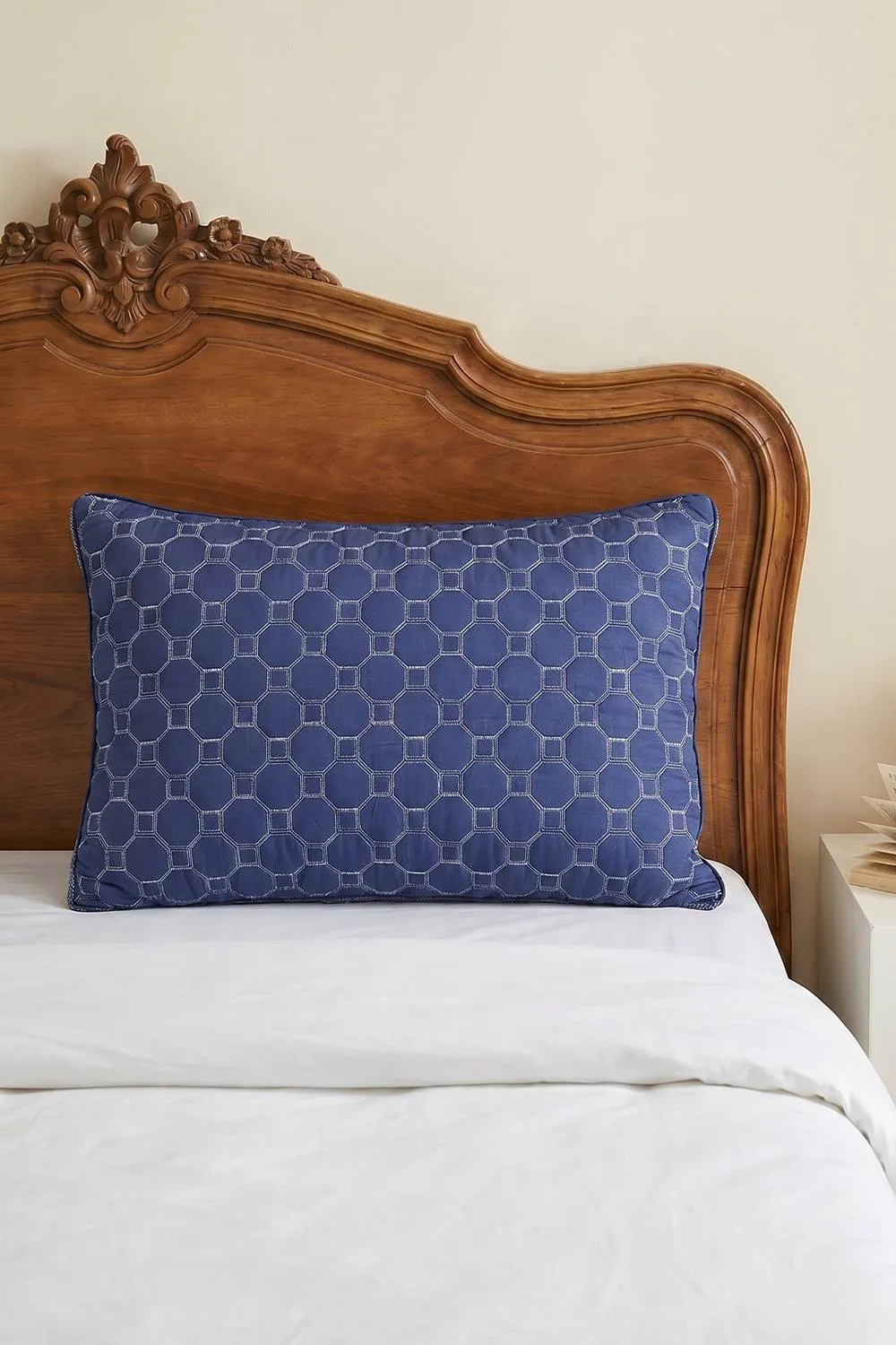 Living and Home Plush & Breathable Geometric Textured Pillow Insert for Back Stomach and Side Sleepers in Dark Blue