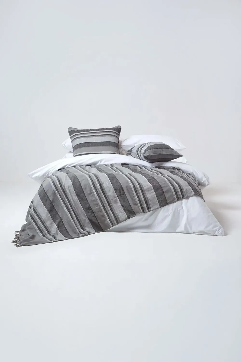 Homescapes Cotton Morocco Striped Curtain Pair in Grey 3