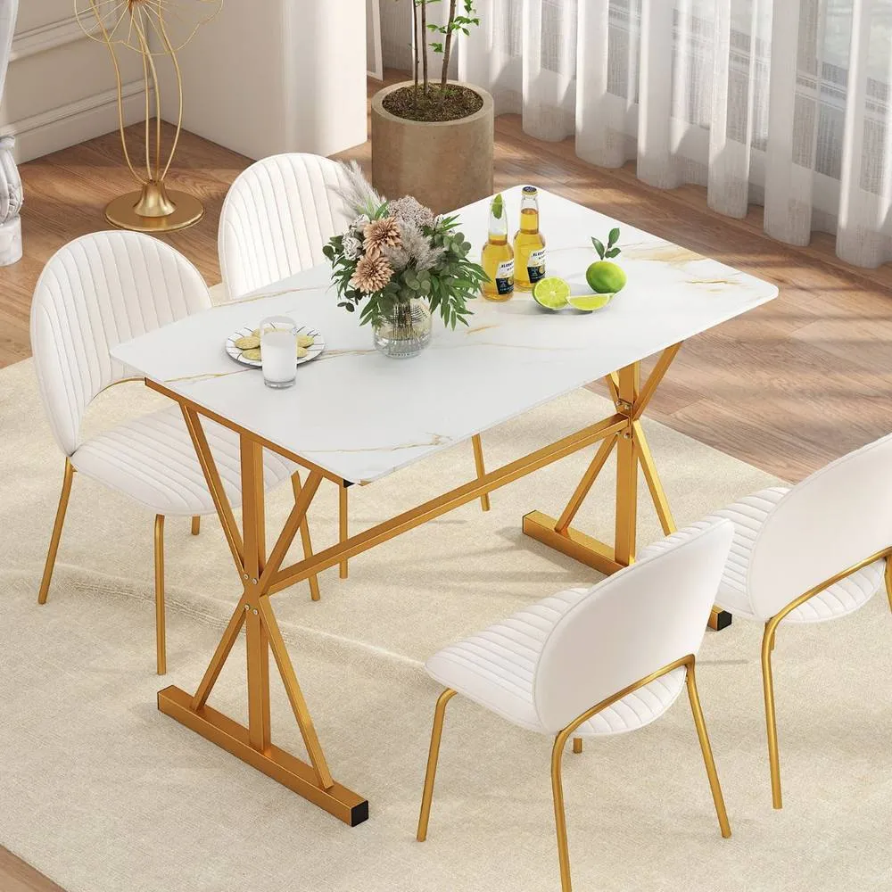Costway Modern Sintered Stone Dining Table Rectangular Kitchen Table in White 6