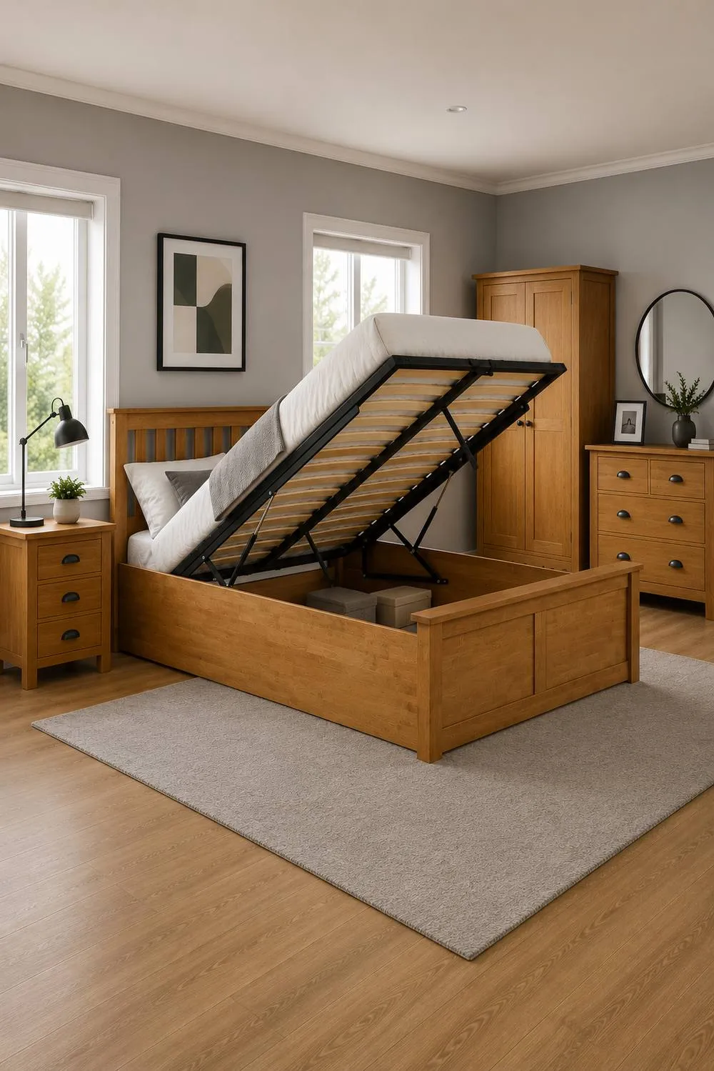 Birlea Single Oak Ottomam Bed 3FT Storage Bed Frame Aspen in Brown