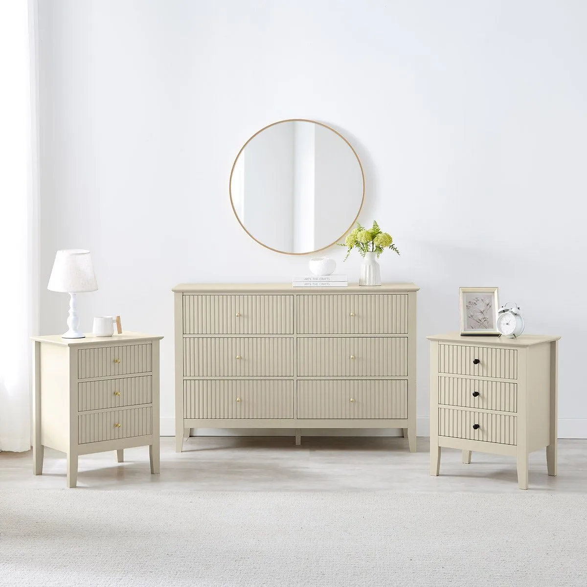Melody Maison Double Wardrobe, Chest Of Drawers & Pair Of Bedside Tables - Hales Taupe Range in Beige 2