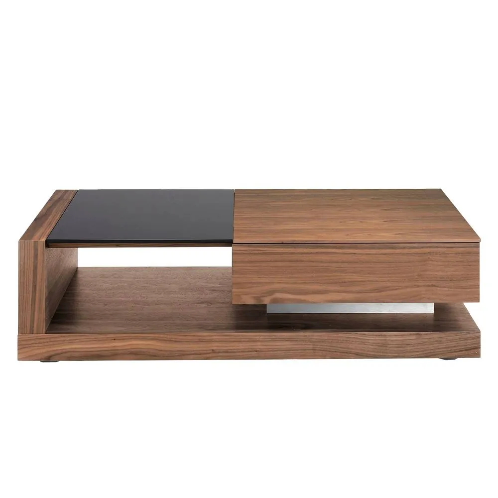 Angel Cerda Rectangular Coffee Table, Walnut Veneer & Black in Brown 2