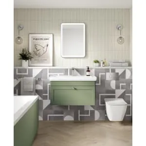 Classique Satin Green Wall Hung 1-Drawer Vanity & Basin 1 Tap Hole - 496 x 830mm 2
