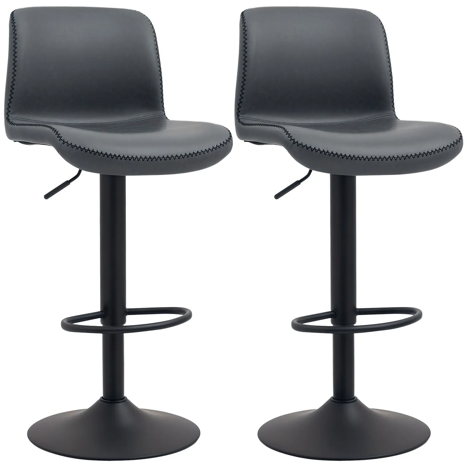 HOMCOM Barstools Set of 2 PU Leather Adjustable Height in Dark Grey 2