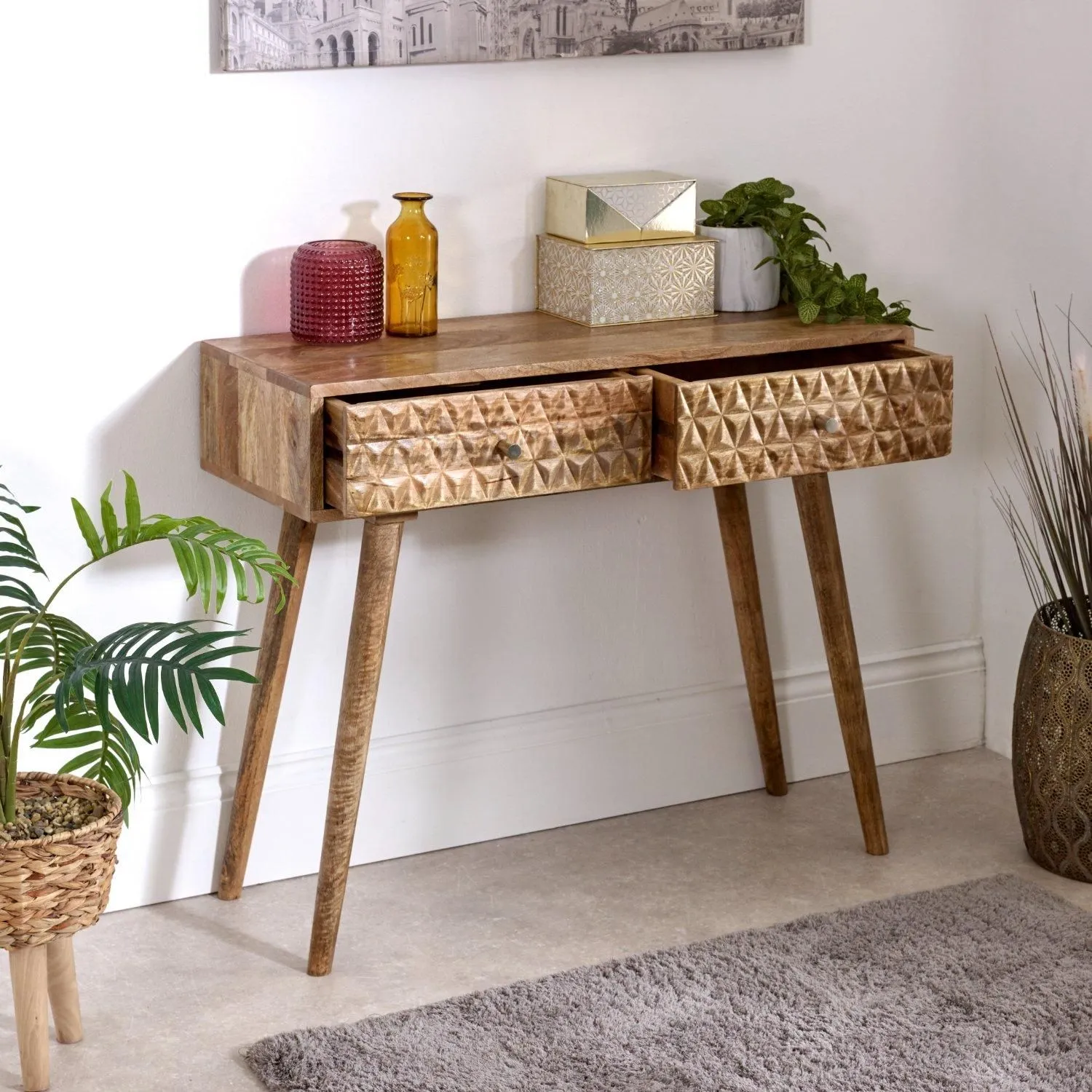 IH Design Ryleylight Light Mango Wood Console Table with 2 Drawers in Natural 2