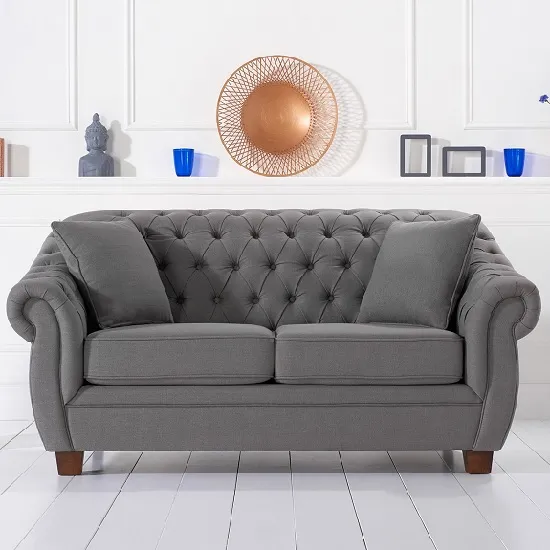 Sylvan Chesterfield Style Fabric 2 Seater Sofa In Grey Linen