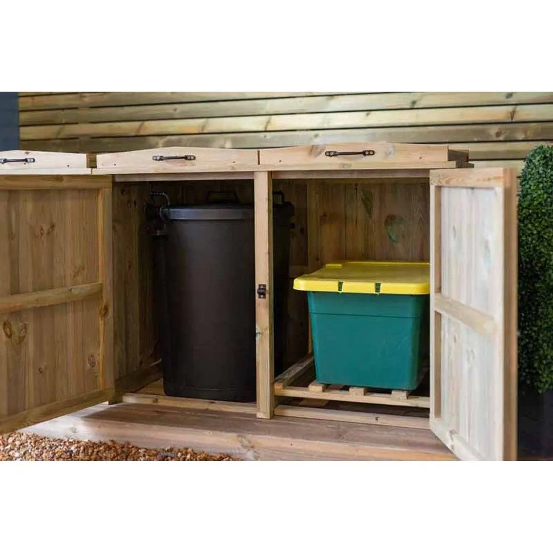 Buttercup Farm Paythorne Dustbin Store Double - Timber - L64 x W122.5 x H88 cm in Brown 4