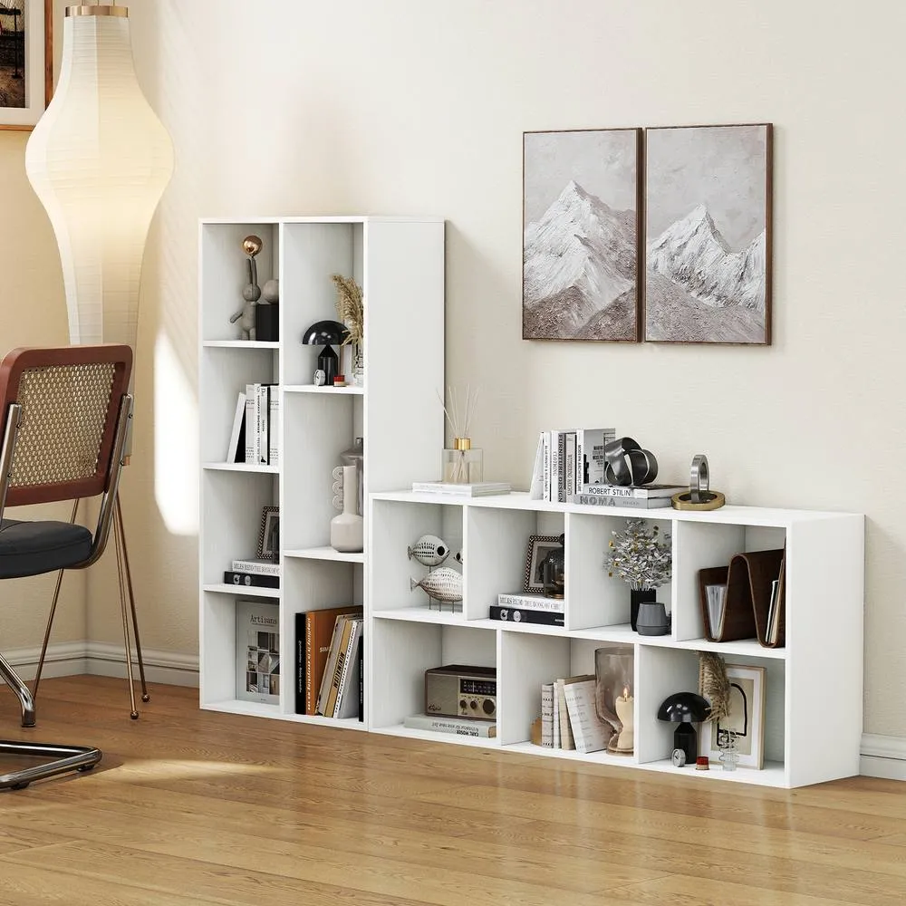Costway 7-Cube Wooden Bookcase Industrial Display Bookshelf Open Storage Unit in White 6