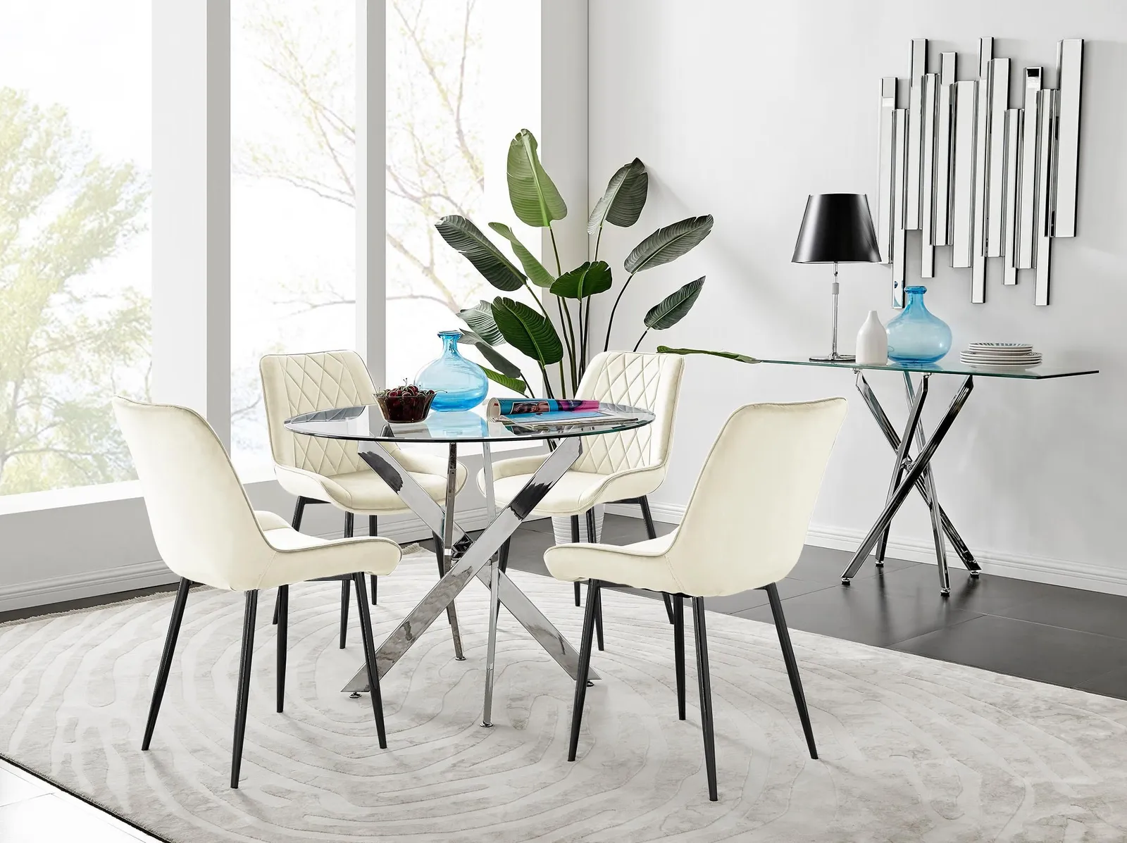 FurnitureboxUK Novara 100cm Round Dining Table & 4 Pesaro Black Leg Chairs in Cream 1