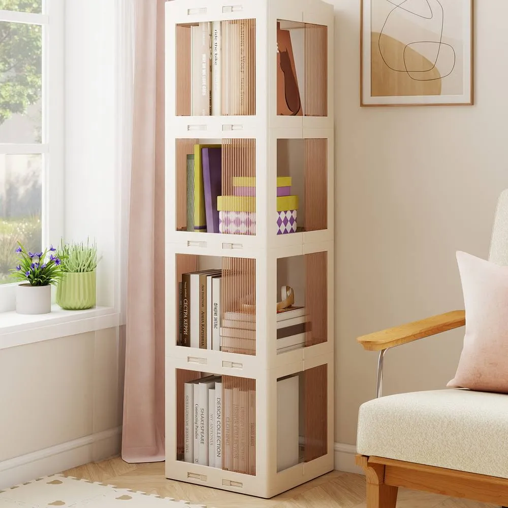 Costway 4-Tier Foldable Rotating Bookshelf Revolving Bookcase Display Shelf in White 3