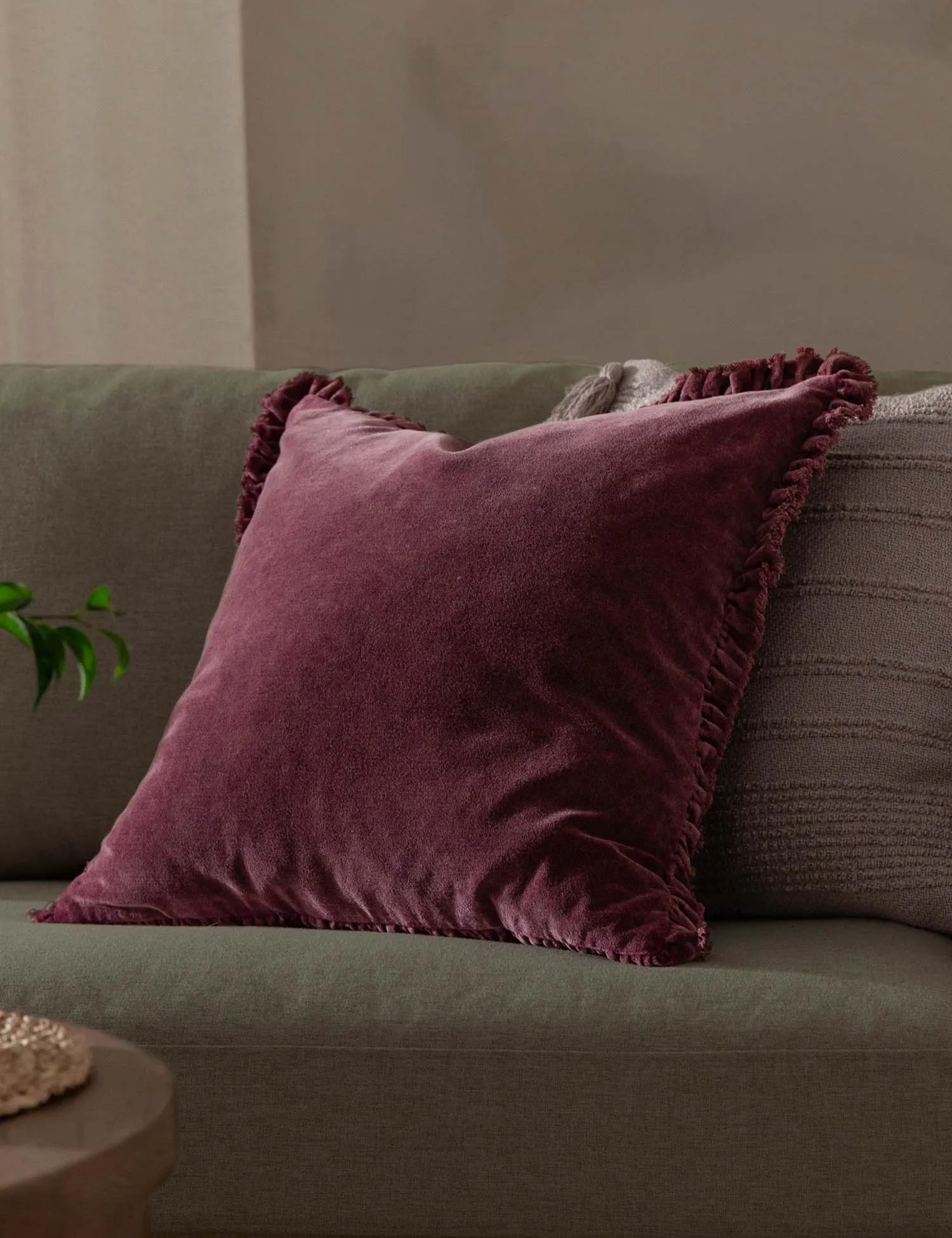 YARD Bertie Cotton Velvet Cushion Burgundy