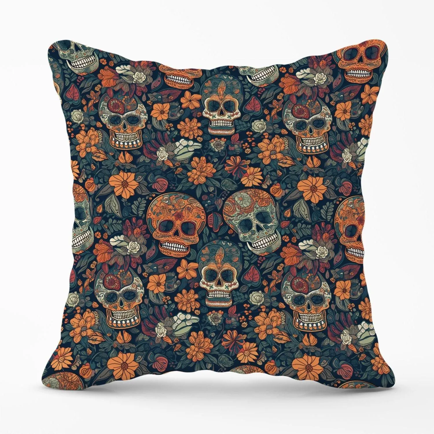 Warren Reed - Designer Dia De Los Muertos Skulls Outdoor Cushion in Orange