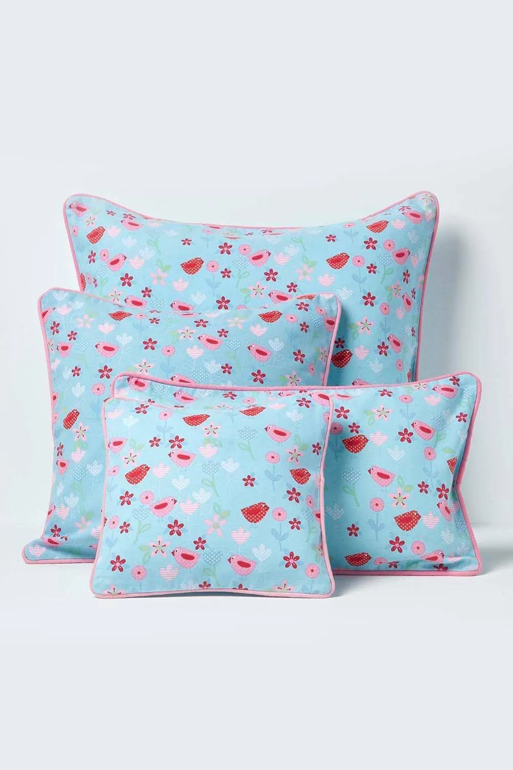 Homescapes Cotton Birds & Flower Cushion Cover in Blue 5