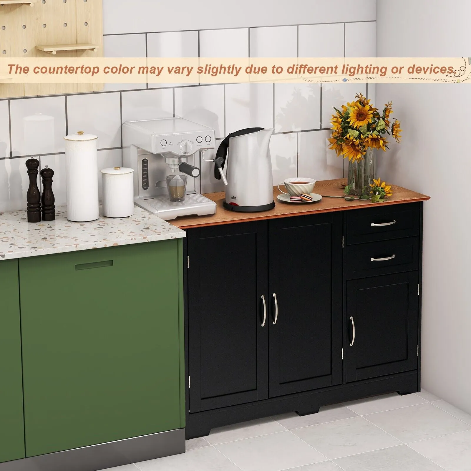Costway Buffet Cabinet Kitchen Modern Storage Cabinet with Adjustable Shelf in Black 4