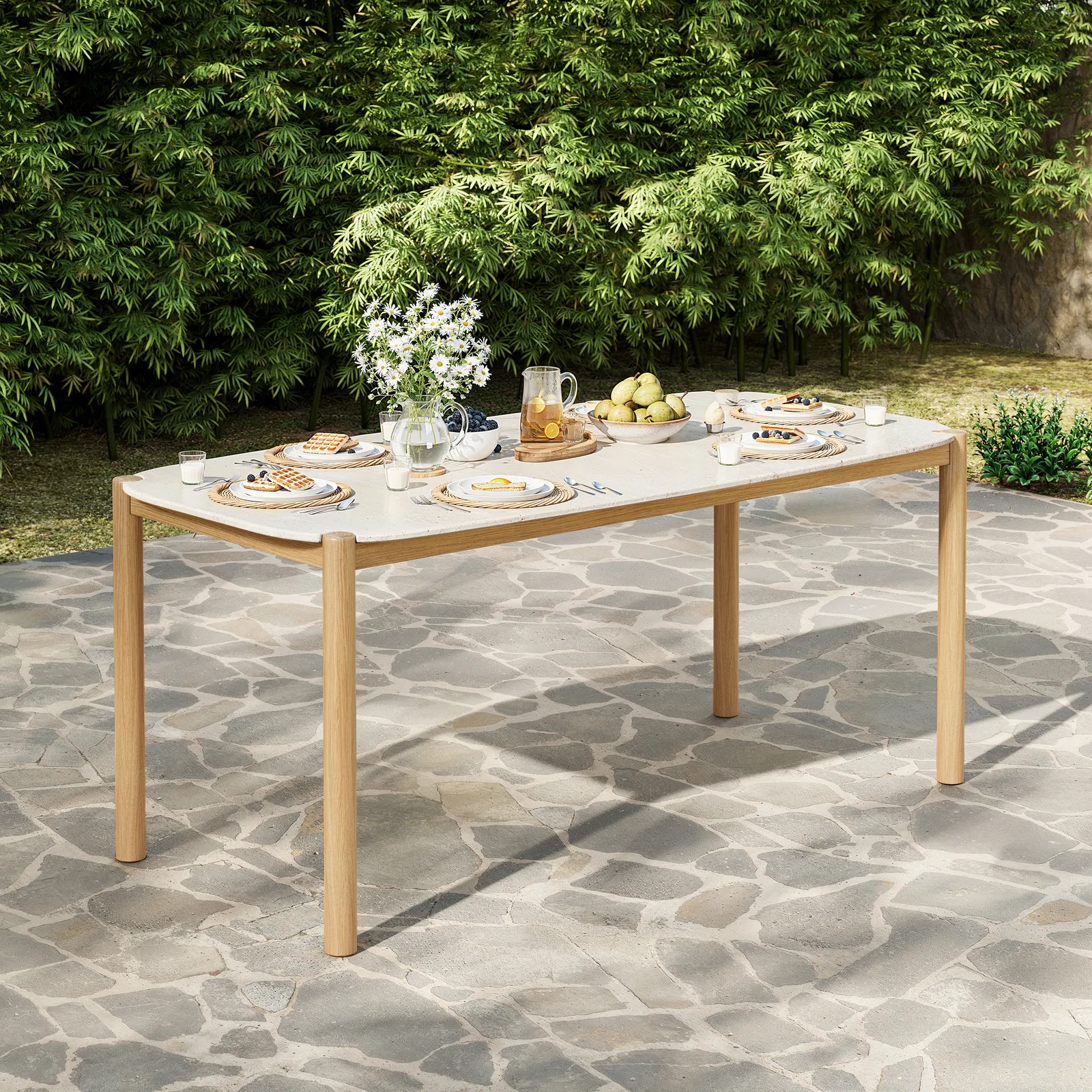 Boheva Outdoor Concrete & Teak Outdoor Dining Table