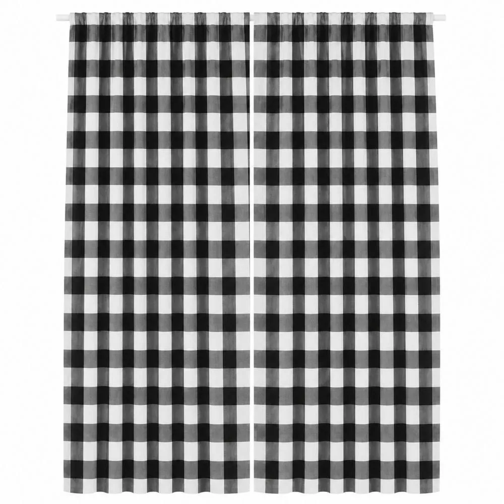 Smart Living Gingham Check Curtains Pair with Tie Backs - Classic Checked Print in Black 3