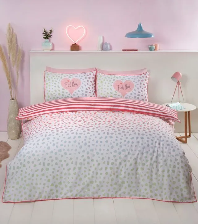 Rapport Home Dalmation Polycotton Reversible Duvet Cover Set with Pillowcase in Dusty Pink