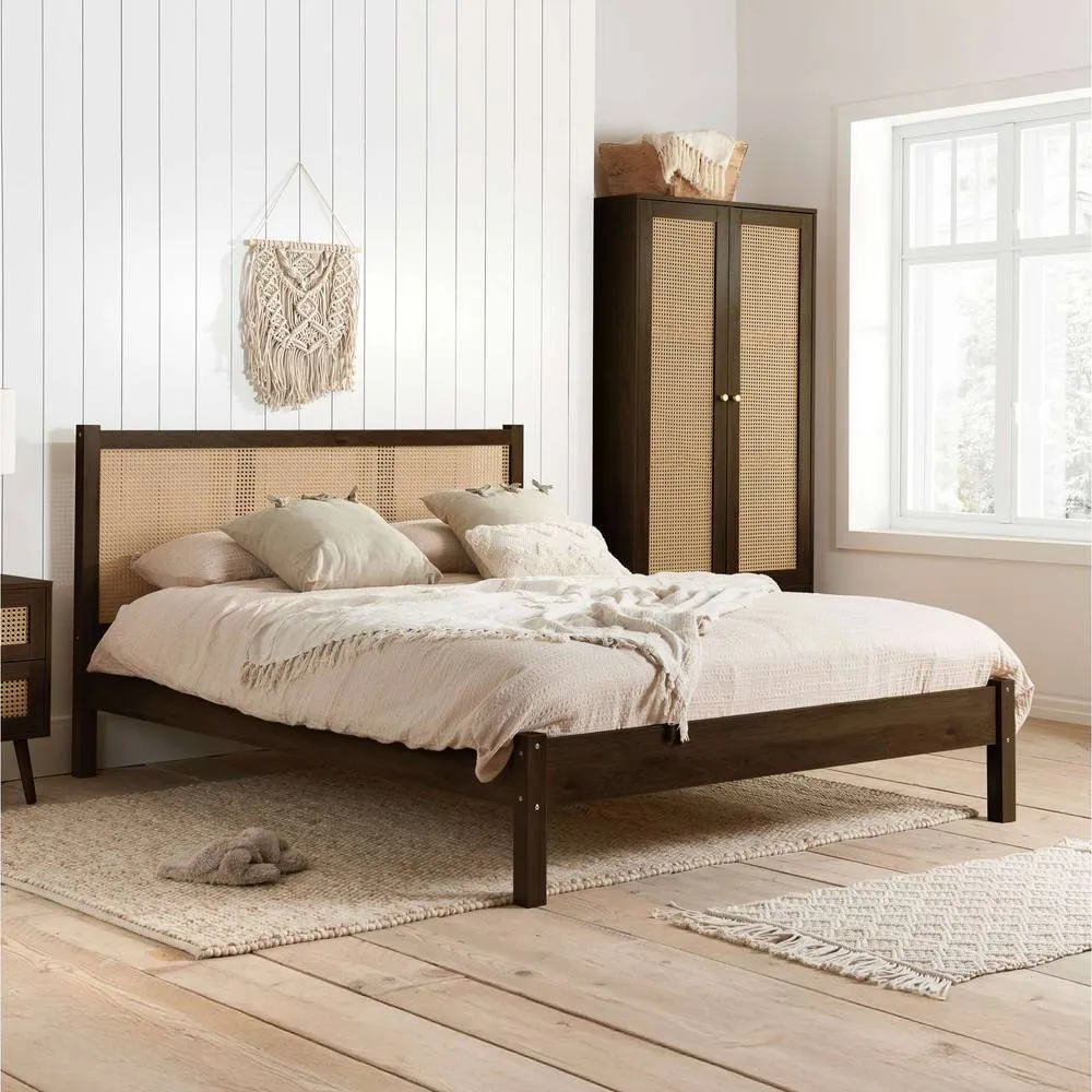 Birlea Bedside 2 Drawer Cabinet Walnut Rattan Croxley Side Table 4