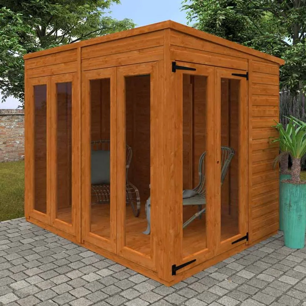 Buttercup Farm 8x6 Flex Pent Full Pane Summerhouse 12mm Flex - L238.8xW175xH203 cm in Burnt Orange 6