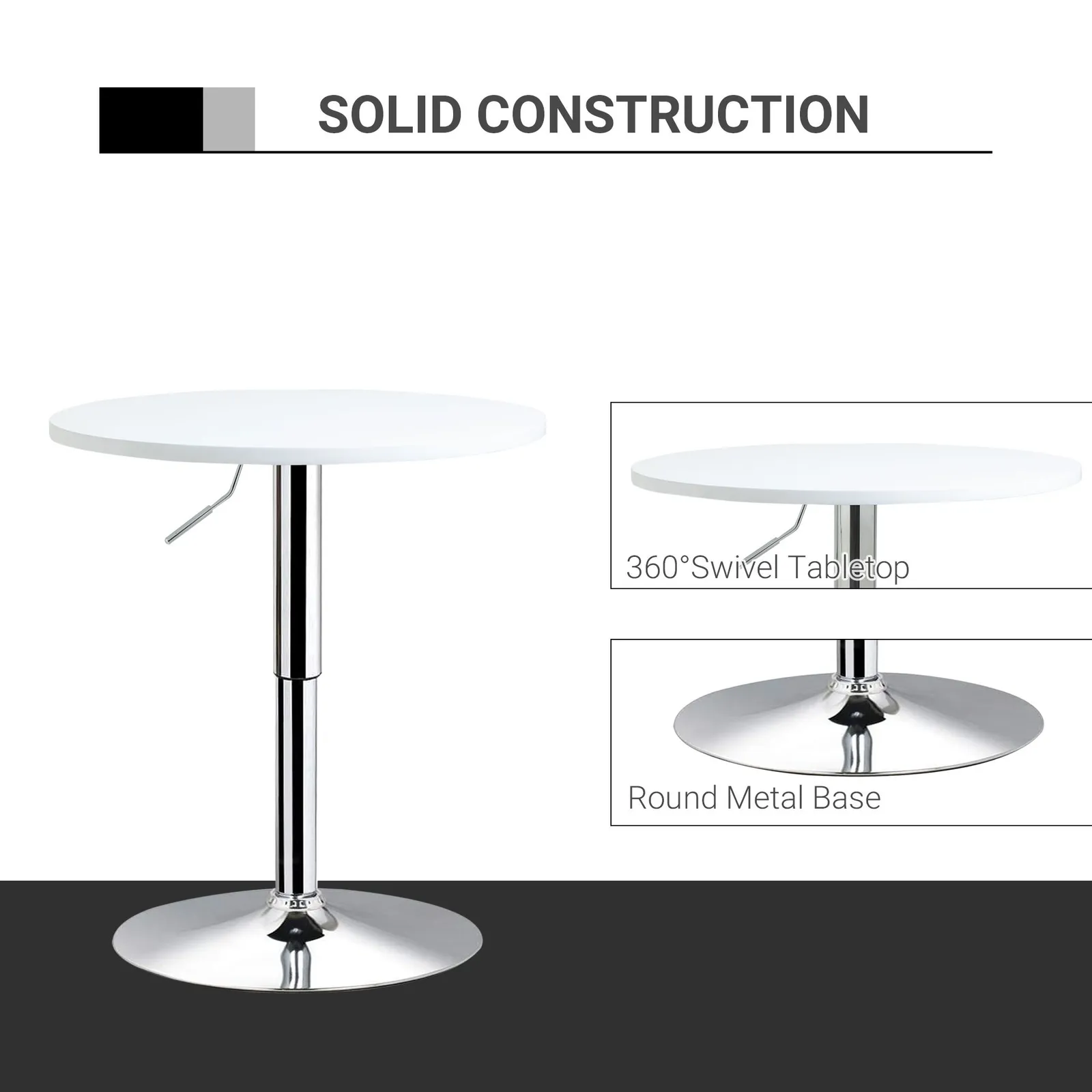 HOMCOM 60cm Adjustable Height Round Bar Table with Swivel Top White 5