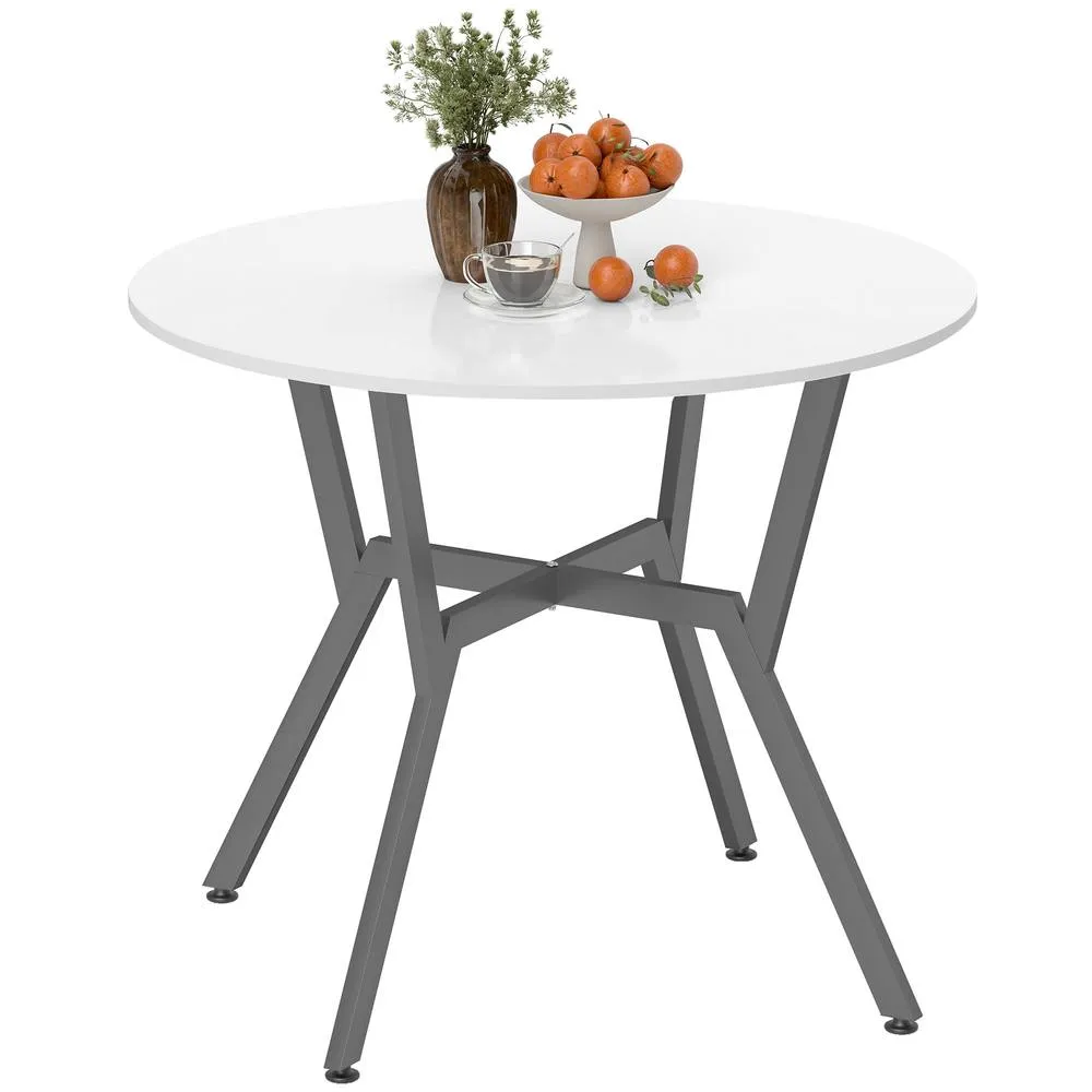 HOMCOM Small Kitchen Table with Black Steel Legs, Dining Table in White 2