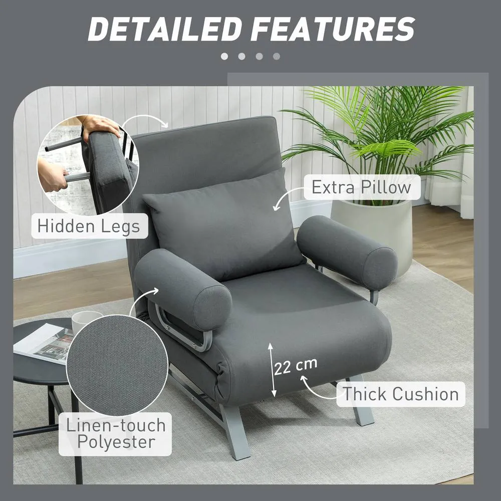 HOMCOM Single Sofa Bed, 3-in-1 Convertible Folding Chair Bed in Dark Grey 5