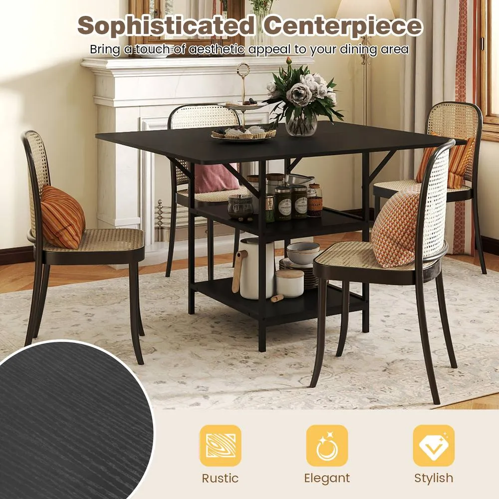 Costway Dining Table for 4-6 Rectangular Dining Table w/Storage Shelves in Black 6