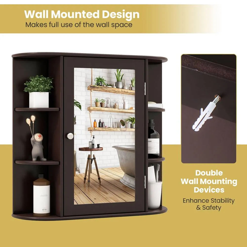 Costway Mirrored Bathroom Cabinet Wooden Hanging Cabinet-Brown in Brown 5