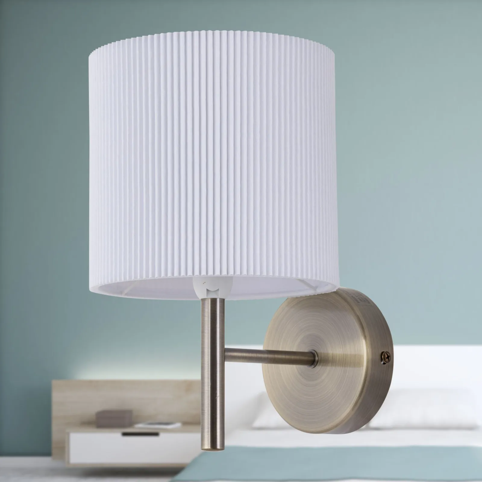 First Choice Lighting Brea - Antique Brass Wall Light with White Pleated Shade in Bronze 3