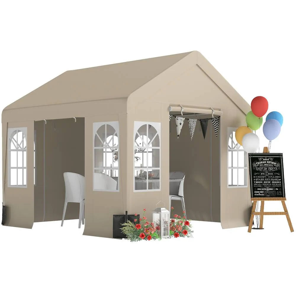 OUTSUNNY 3 x 3 m Party Tent, Outdoor Canopy Tent with Sidewalls, Beige 2