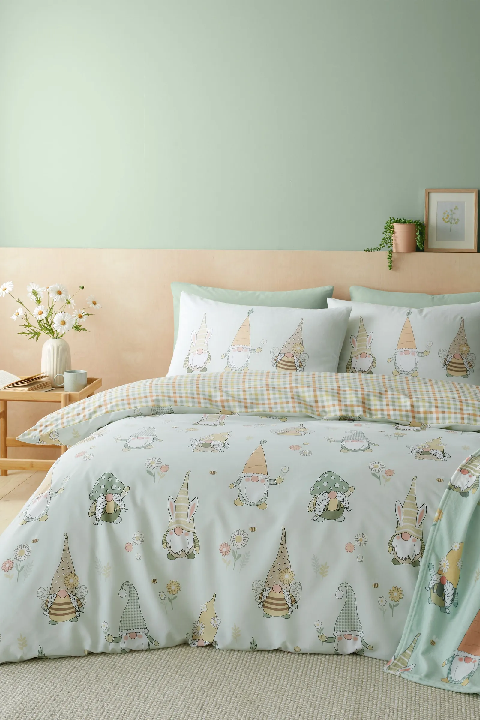 Catherine Lansfield 'Spring Gonks' Reversible Duvet Cover Set in Light Green