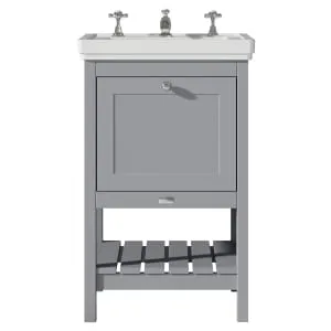 Bayswater Hartleigh Plummett Grey Traditional Freestanding Vanity Unit & 3 Tap Hole White Recessed Basin - 500mm