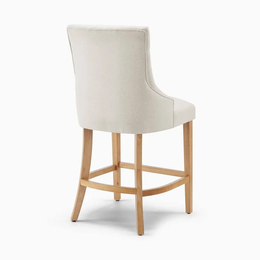 FurnitureboxUK 2x Belgravia Beige Fabric Bar Chairs Oak Effect Legs 5