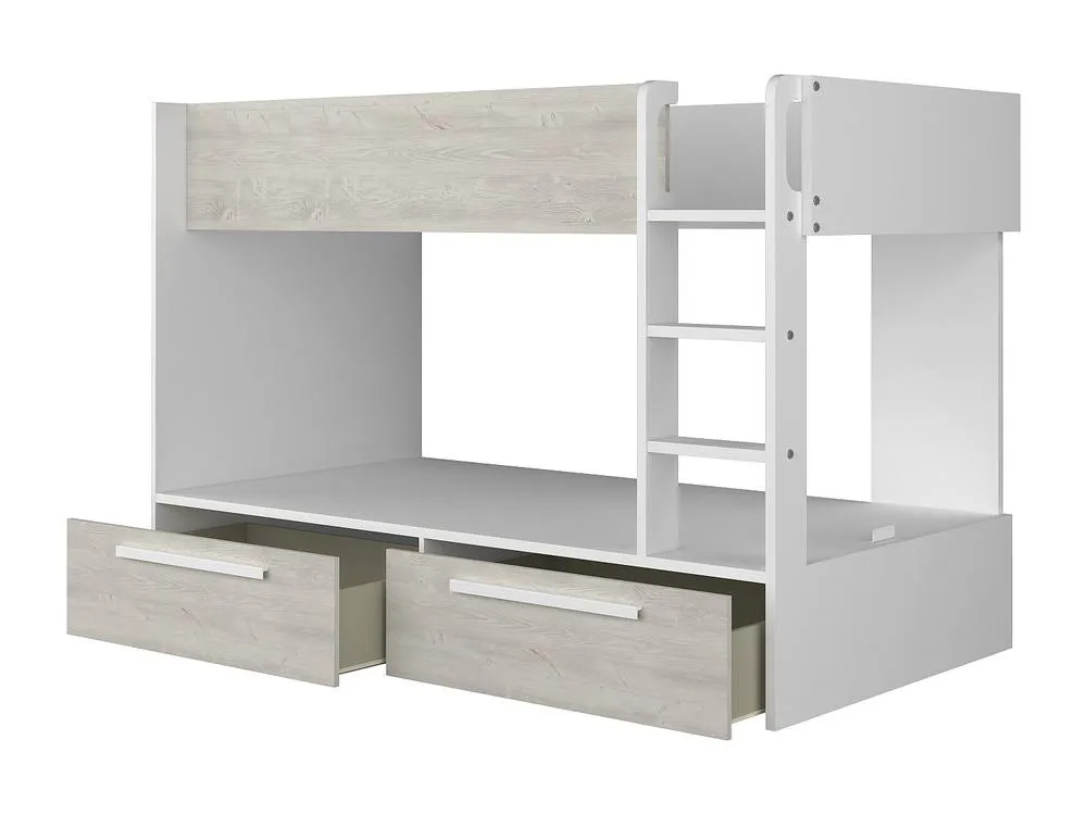 Vente-unique Bunk Beds 2 X 90 X 200 Cm - 2 Drawers - White & Natural - TINOLI in Light Oak 6