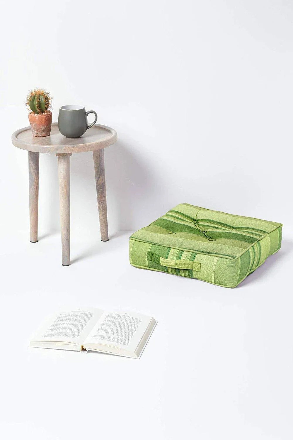 Homescapes Morocco Striped Cotton Floor Cushion in Green 2
