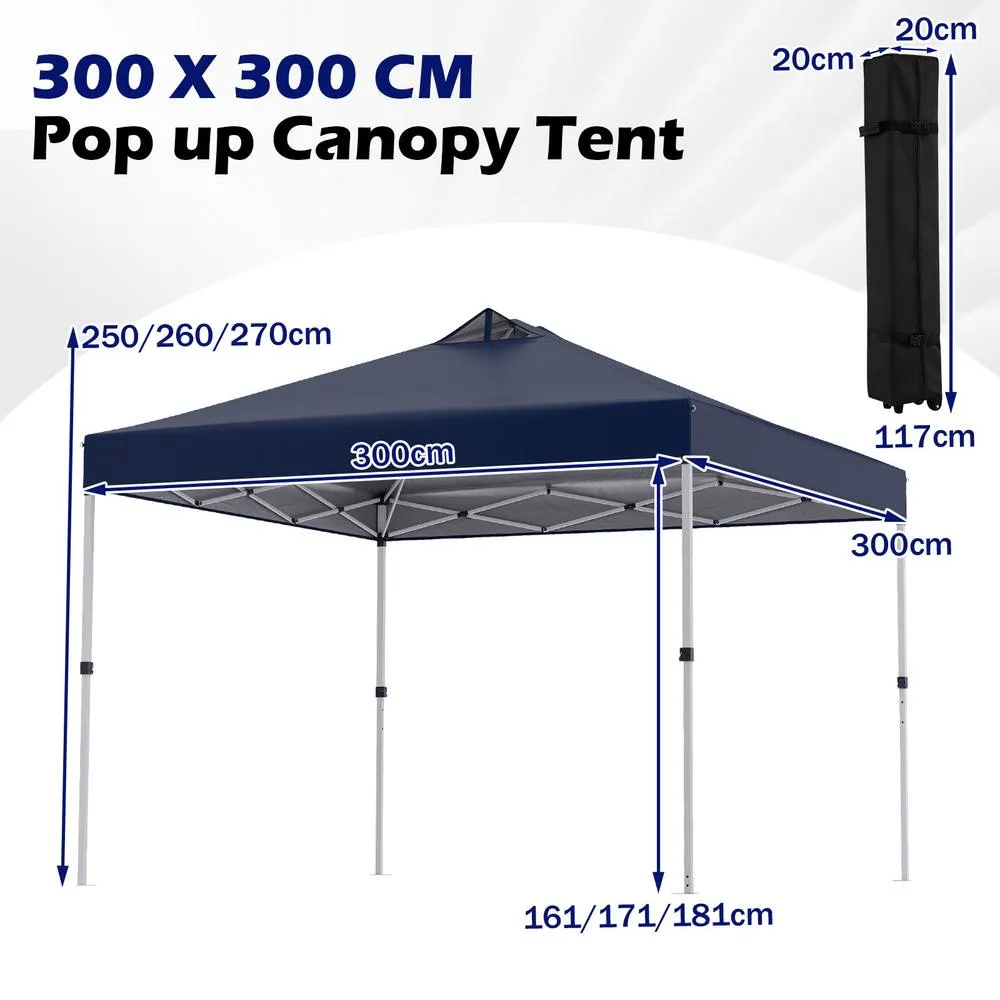 Costway 300 x 300 cm Pop up Canopy Tent 1 Person Easy Setup Gazebo Shelter in Blue 2