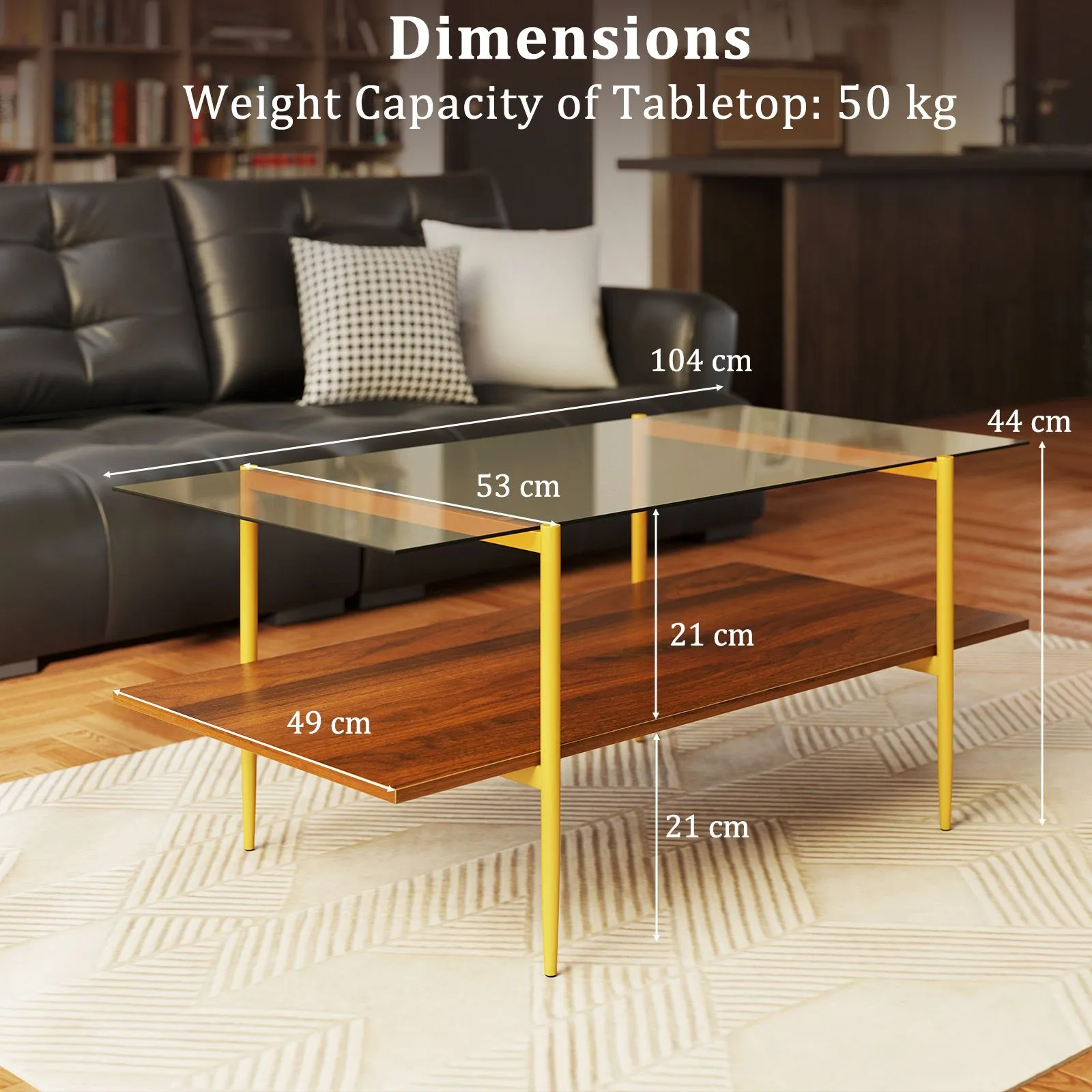 Costway 2-Tier Glass Coffee Table Rectangle Center Table w/Storage Shelf in Brown 2