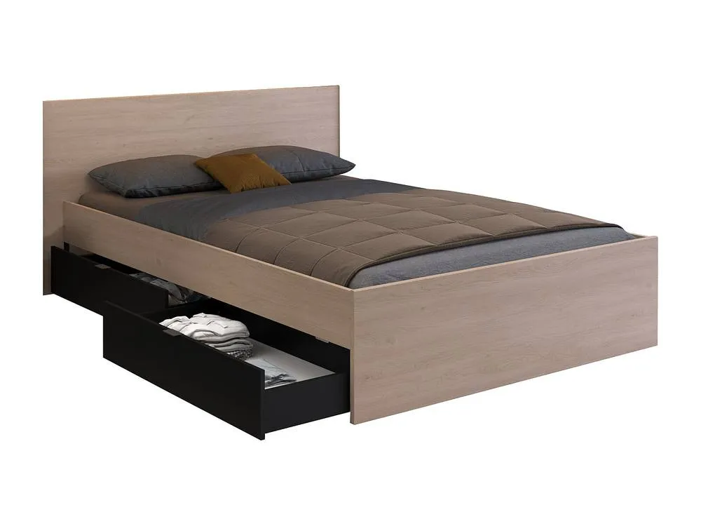 Vente-unique Bed With 2 Drawers 140 X 190 Cm - Natural & Black - VELONA 3