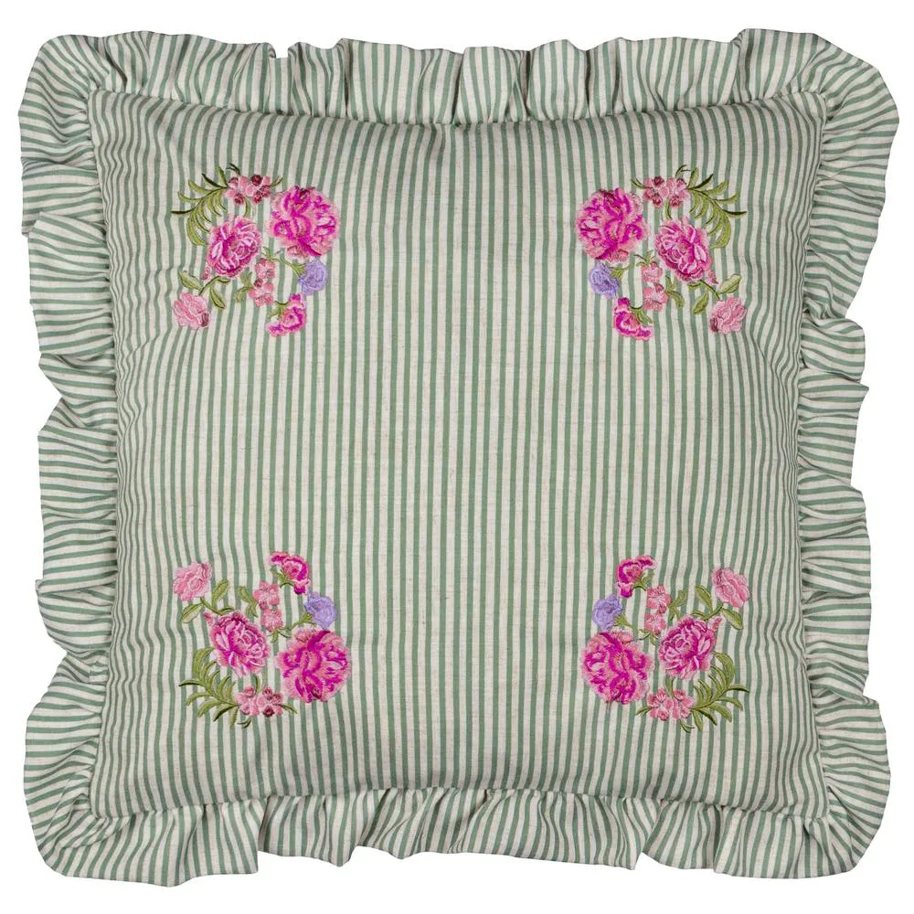 Wylder Martha Embroidered Ruffle Cushion in Pale Green 2