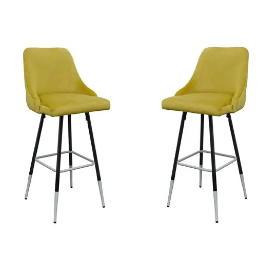 Fiona Yellow Fabric Bar Stool In Pair