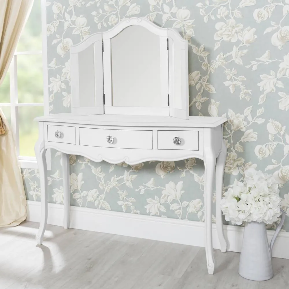 Statement Furniture Juliette Vintage Chic Dressing Table with Crystal Handles in White 6