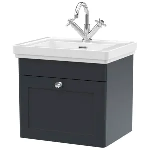 Classique Soft Black Wall Hung 1-Drawer Vanity & Basin 1 Tap Hole - 496 x 530mm