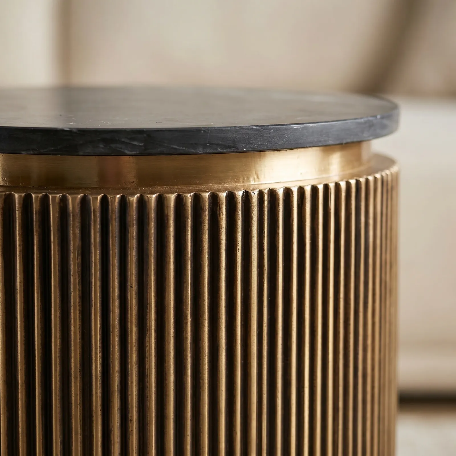 Cyrelle 50Cm End Table, Round, Gold Marble | Barker & Stonehouse 2