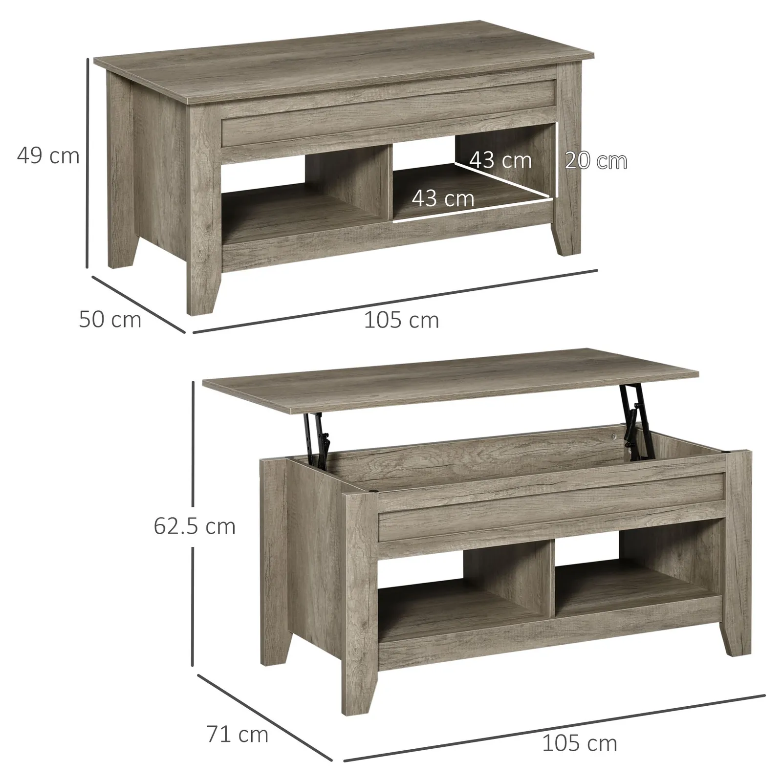 HOMCOM Lift Top Coffee Table with Hidden Storage Compartment Open Shelf in Brown 3