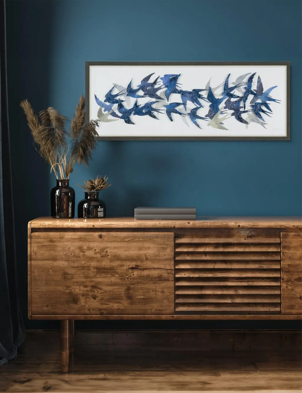 Gallery Direct Flock Together Birds Rectangle Framed Art Blue
