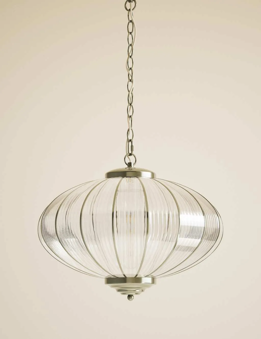 M&S Gemball Glass Ribbed Pendant Light Antique Brass
