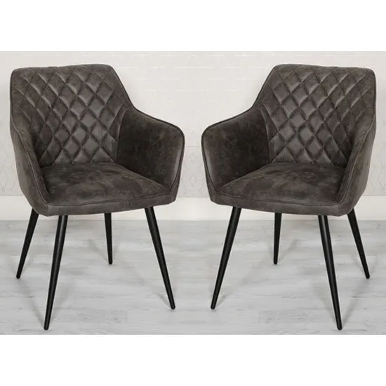 Charlie Grey Faux Leather Carver Dining Chairs In A Pair