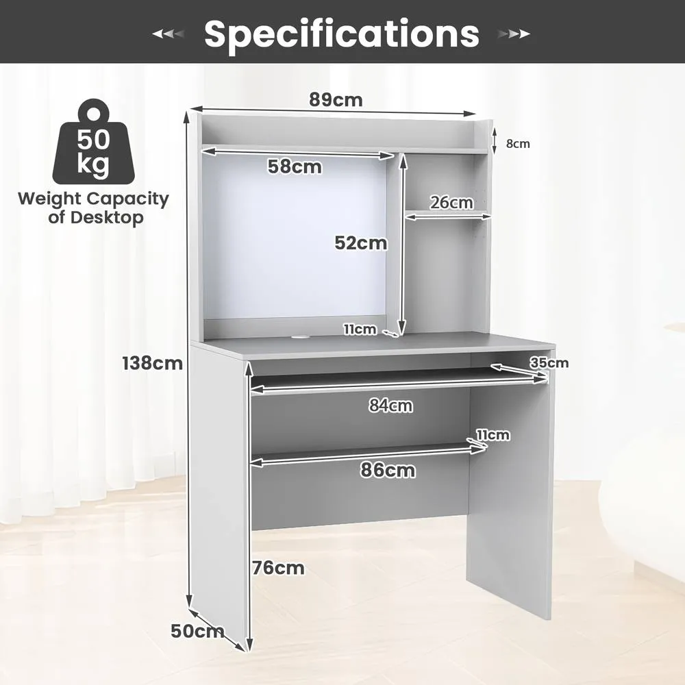 Costway Computer Desk Home Office Desk w/Magnetic Bulletin Board in Grey 3