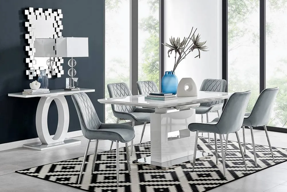 FurnitureboxUK Arezzo Large Extending Dining Table & 6 Pesaro Chairs in Grey 1